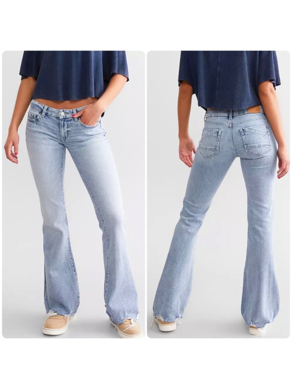 BKE Stella Flare Wide Leg Jeans Womens 25x32 Blue Low Rise Y2K Western Cowgirl